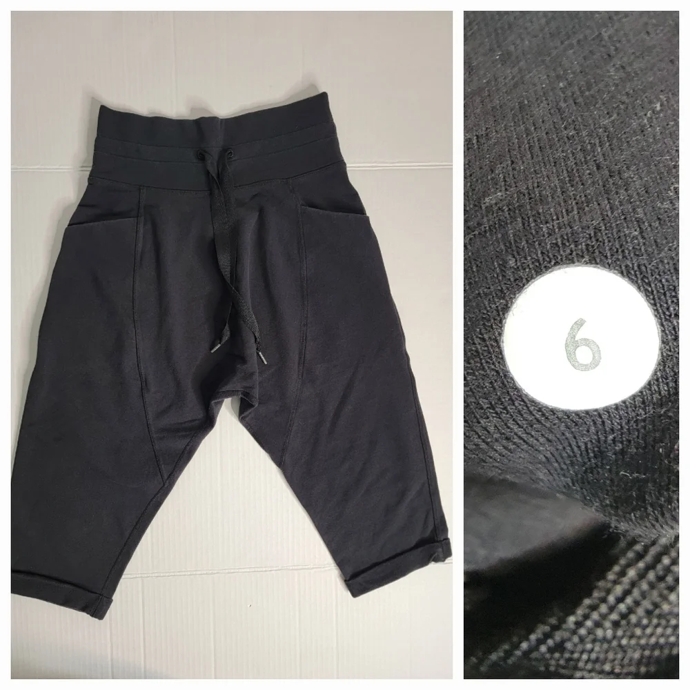 Lululemon Harem Crop Pants Sz 6 High Rise Black Elastic Waist Drawstring Cuffed